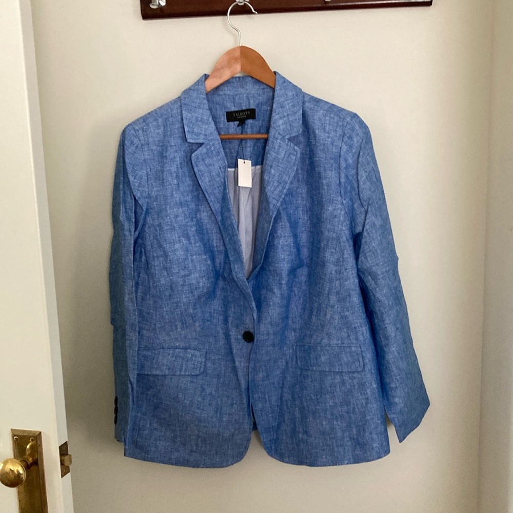Talbots 100% Linen Summer-Weight Blazer in Blue Chambray, new with tags, 18WP